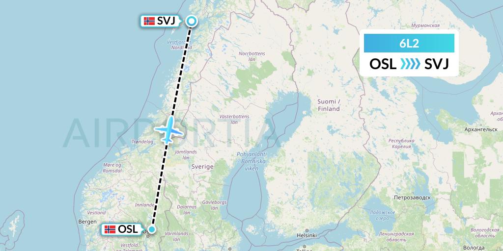 6L2 Aklak Air Flight Map: Oslo to Svolvaer