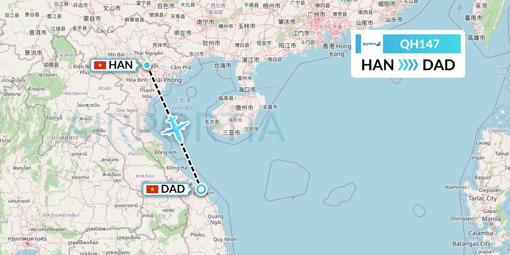 QH147 Bamboo Airways Flight Map: Hanoi to Da Nang