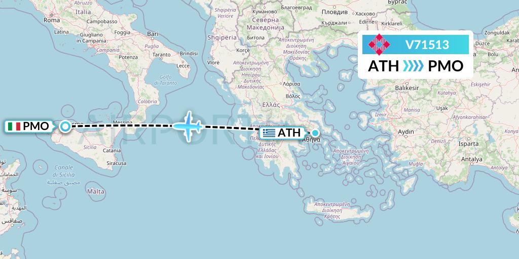 V71513 Volotea Flight Map: Athens to Palermo