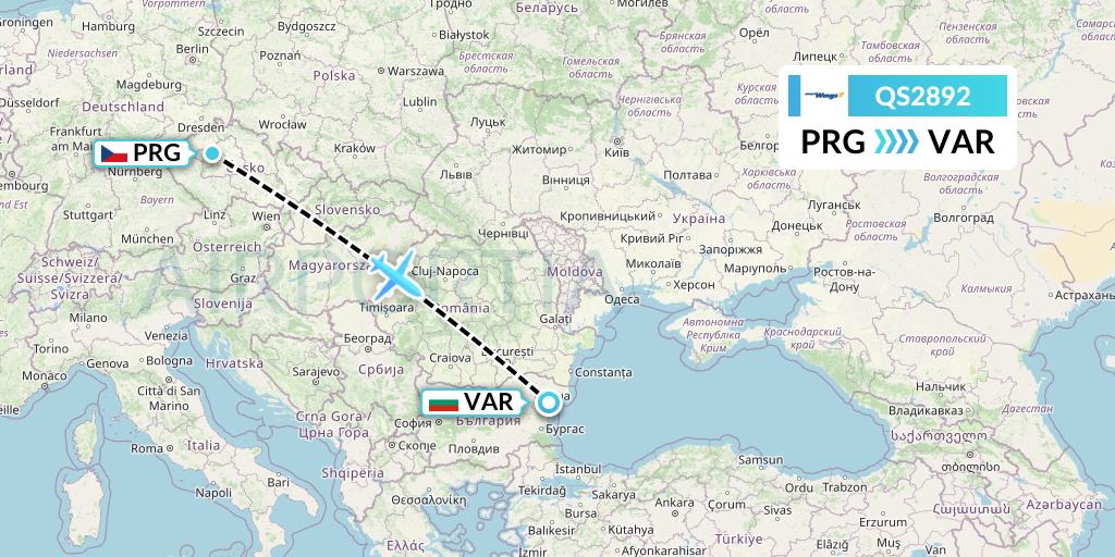 QS2892 Smartwings Flight Map: Prague to Varna