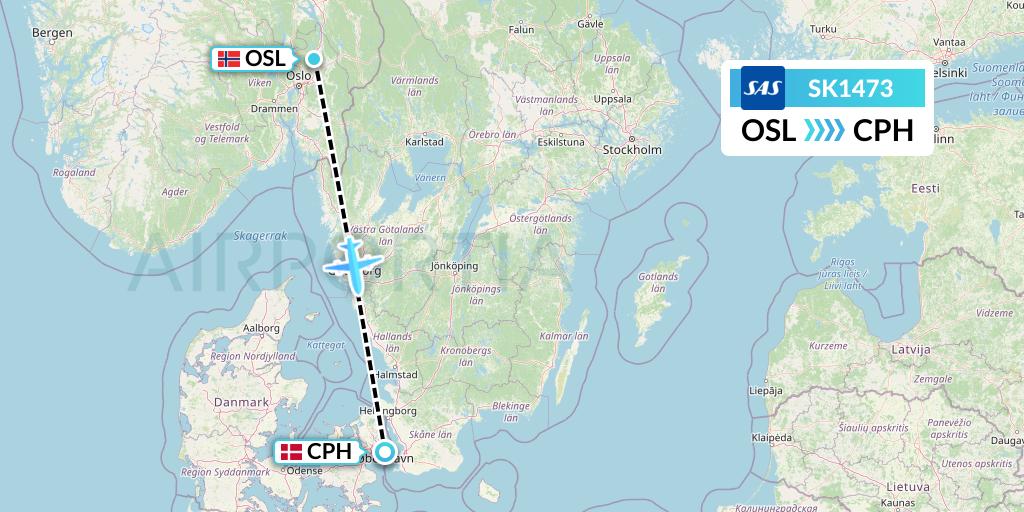 SK1473 SAS Flight Map: Oslo to Copenhagen