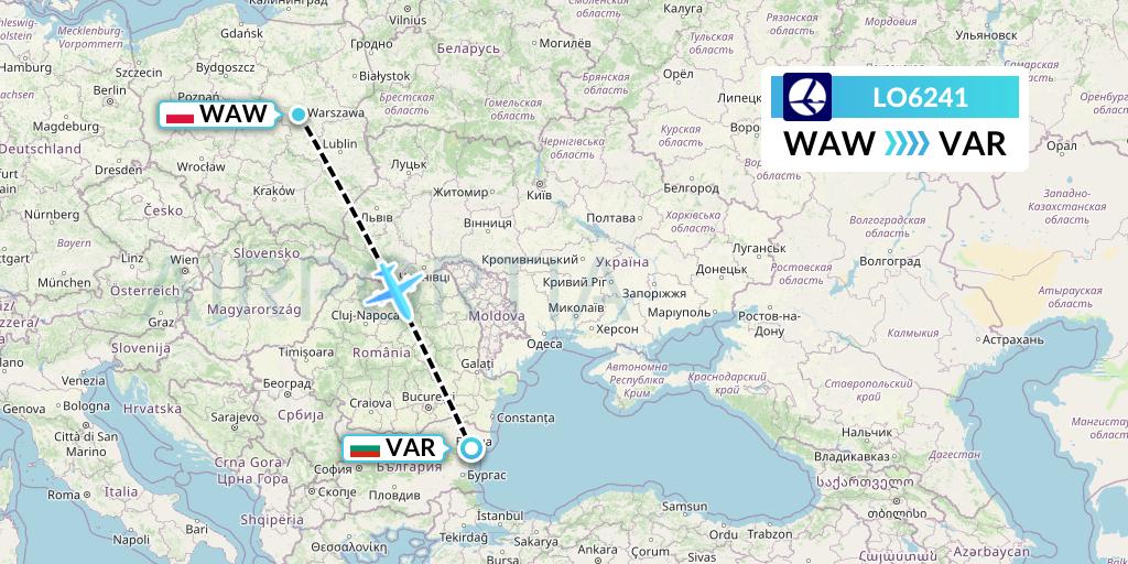 LO6241 LOT Flight Map: Warsaw to Varna
