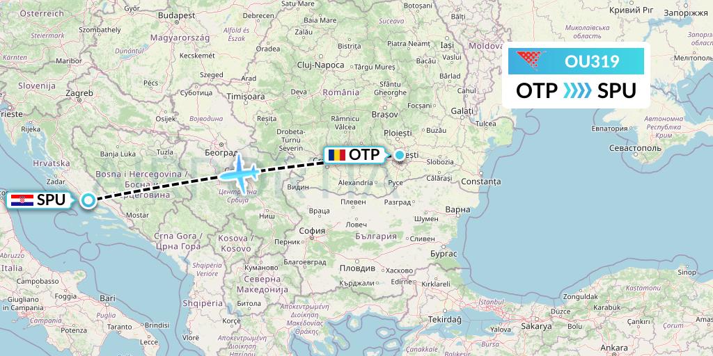 OU319 Croatia Airlines Flight Map: Bucharest to Split