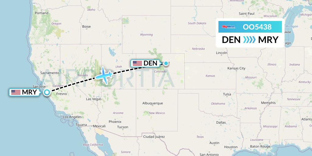 OO5438 SkyWest Airlines Flight Map: Denver to Monterey