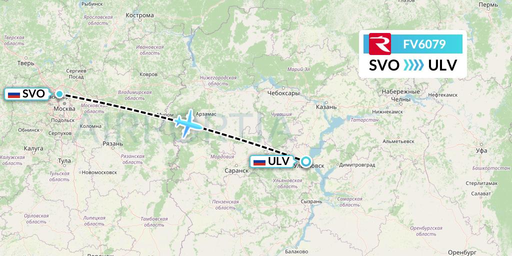 FV6079 Rossiya Flight Map: Moscow to Ulyanovsk