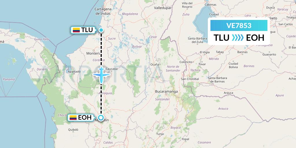 VE7853 Easyfly Flight Map: Tolu to Medellin