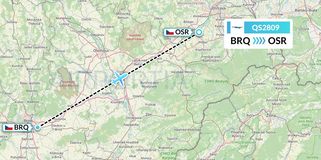 QS2809 Smartwings Flight Map: Brno to Ostrava
