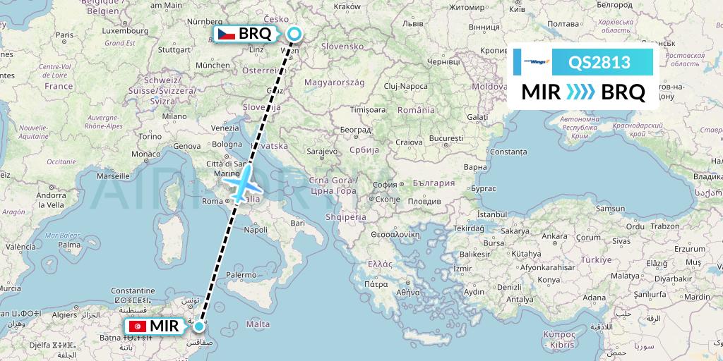 QS2813 Smartwings Flight Map: Monastir to Brno