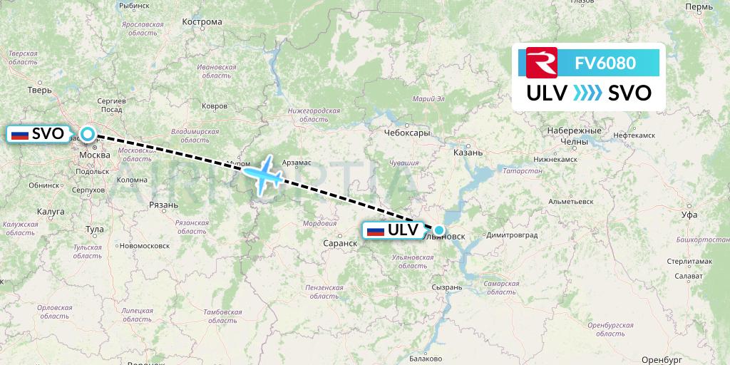 FV6080 Rossiya Flight Map: Ulyanovsk to Moscow