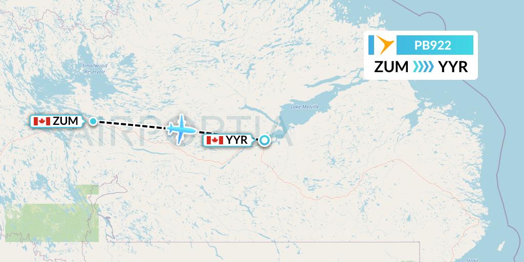 PB922 PAL Airlines Flight Map: Churchill Falls to Goose Bay