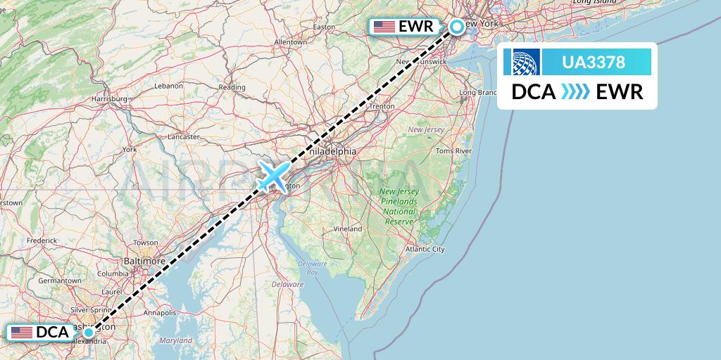UA3378 United Airlines Flight Map: Washington to New York