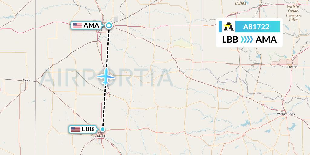 A81722 Aerolink Uganda Flight Map: Lubbock to Amarillo