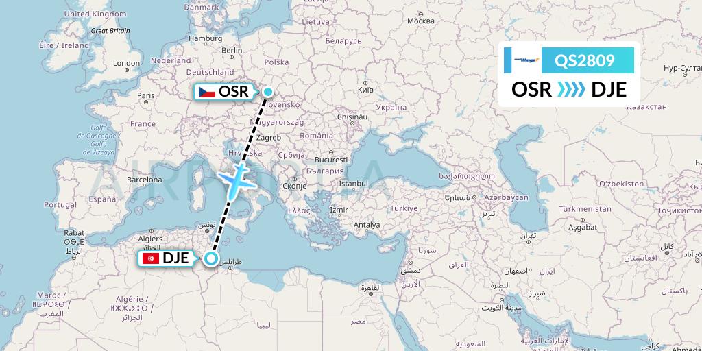 QS2809 Smartwings Flight Map: Ostrava to Djerba