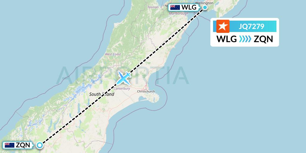 JQ7279 Jetstar Airways Flight Map: Wellington to Queenstown