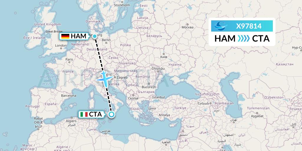 X97814 Avion Express Flight Map: Hamburg to Catania
