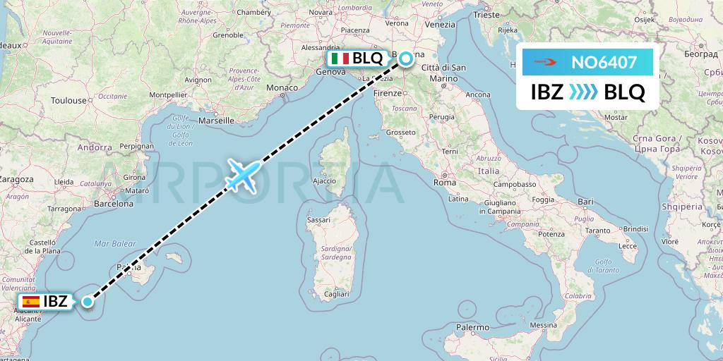 NO6407 Neos Flight Map: Ibiza to Bologna