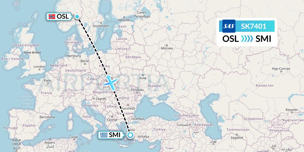 SK7401 SAS Flight Map: Oslo to Samos