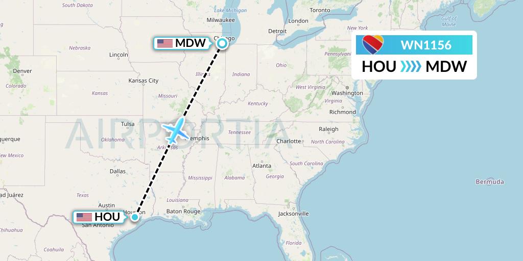 WN1156 Southwest Airlines Flight Map: Houston to Chicago