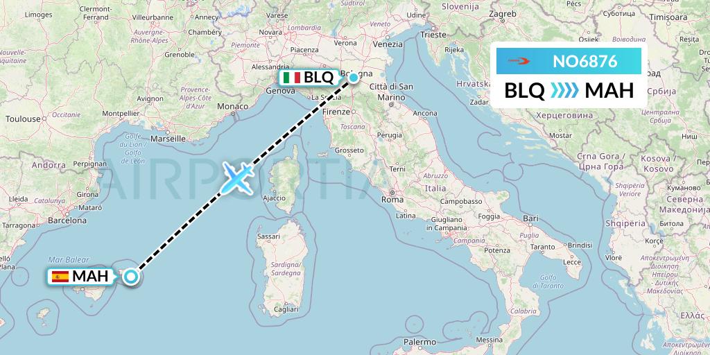 NO6876 Neos Flight Map: Bologna to Mahon