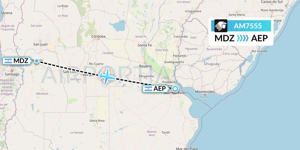 AM7555 Aeromexico Flight Map: Mendoza to Buenos Aires