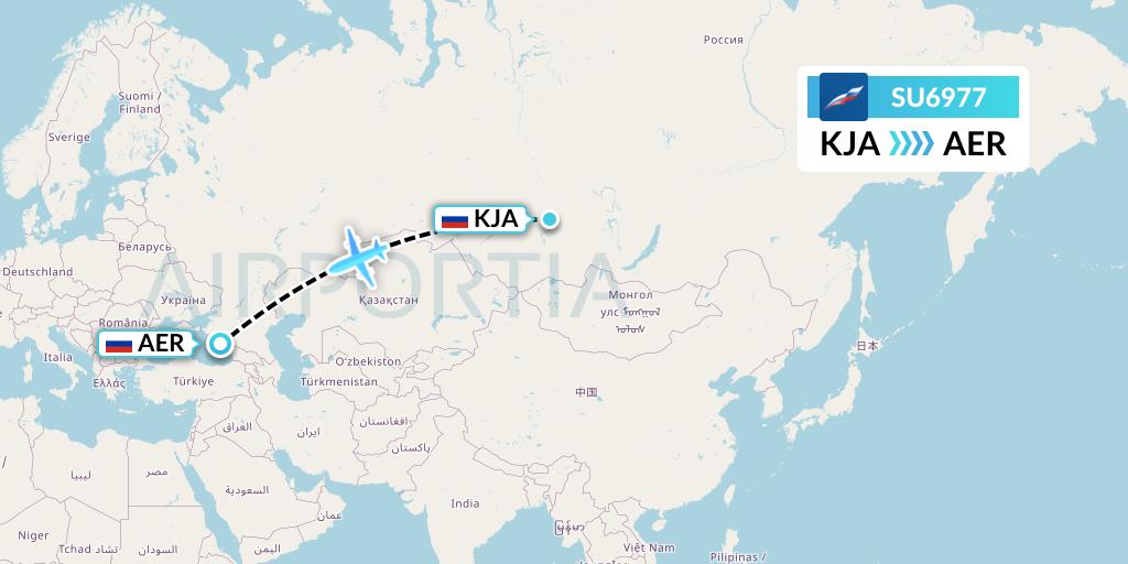 SU6977 Aeroflot Flight Map: Krasnoyarsk to Sochi