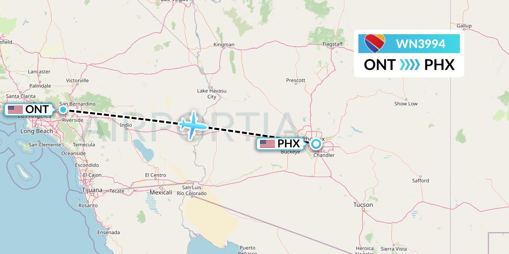 WN3994 Southwest Airlines Flight Map: Ontario to Phoenix