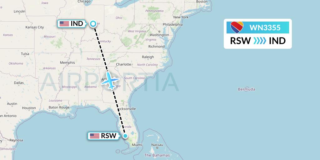 WN3355 Southwest Airlines Flight Map: Fort Myers to Indianapolis
