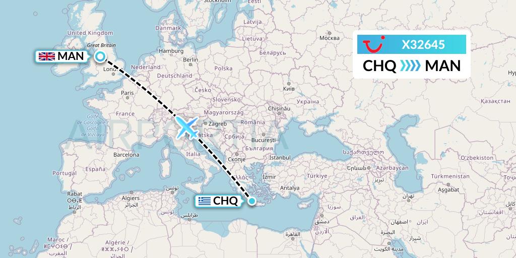 X32645 TUI fly Germany Flight Map: Chania to Manchester
