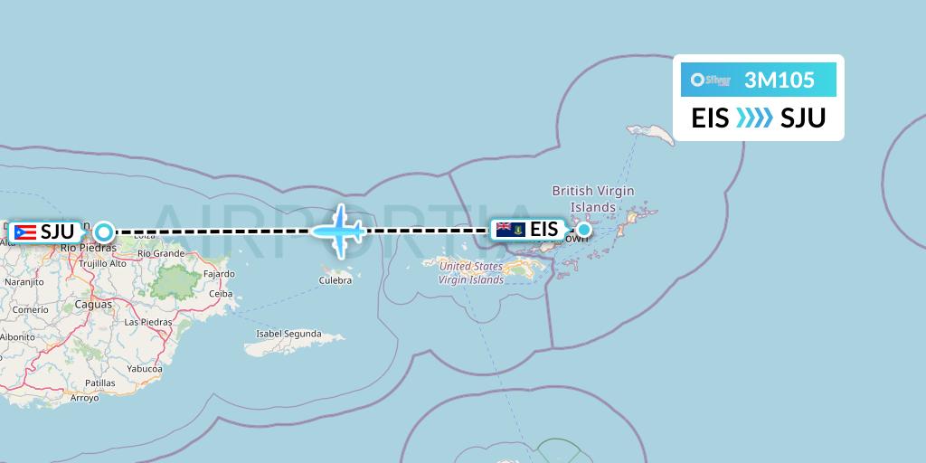3M105 Silver Airways Flight Map: Beef Island to San Juan