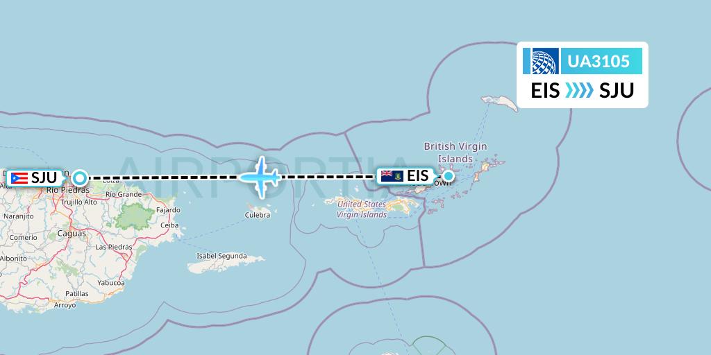 UA3105 United Airlines Flight Map: Beef Island to San Juan
