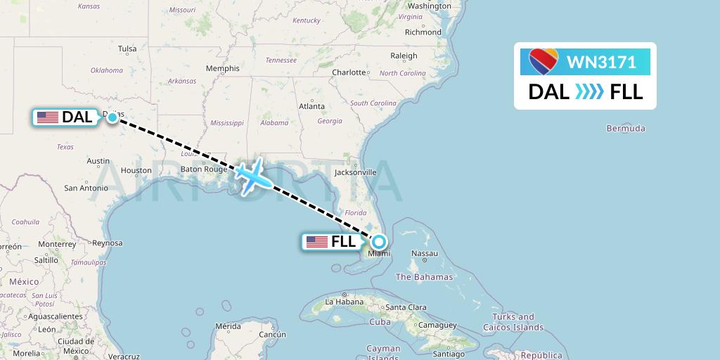 WN3171 Southwest Airlines Flight Map: Dallas to Fort Lauderdale