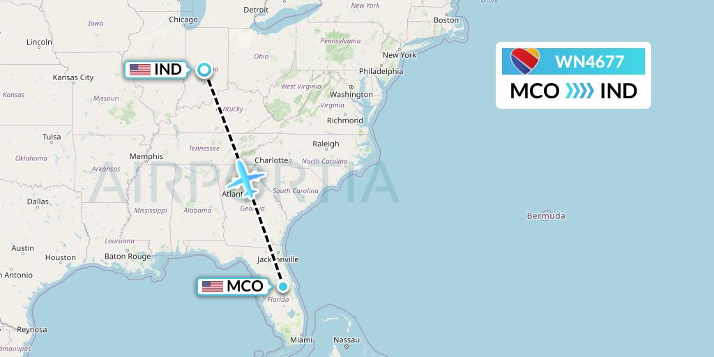 WN4677 Southwest Airlines Flight Map: Orlando to Indianapolis
