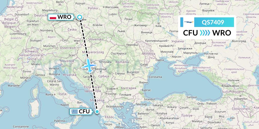 QS7409 Smartwings Flight Map: Corfu to Wroclaw