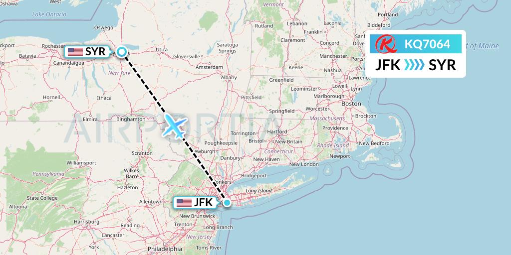 KQ7064 Kenya Airways Flight Map: New York to Syracuse