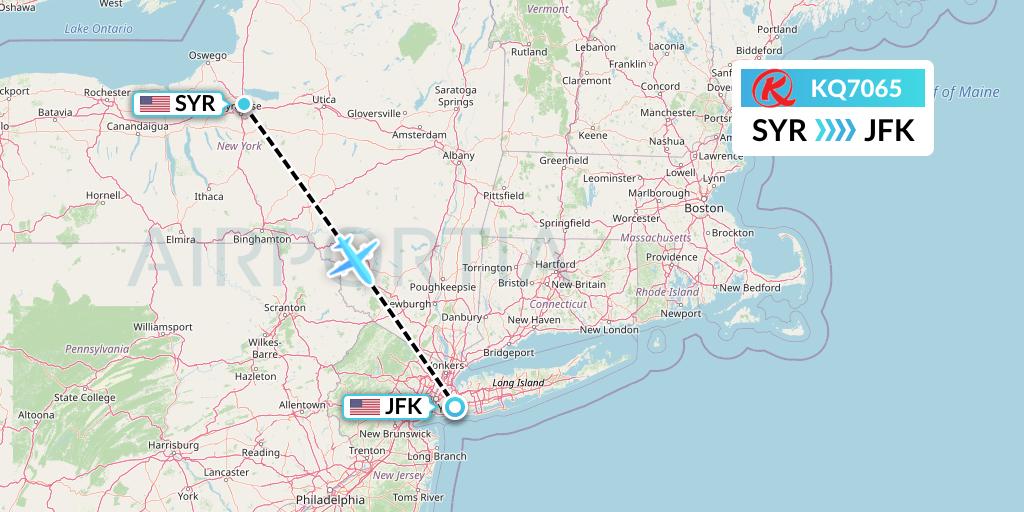 KQ7065 Kenya Airways Flight Map: Syracuse to New York