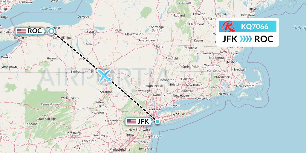 KQ7066 Kenya Airways Flight Map: New York to Rochester