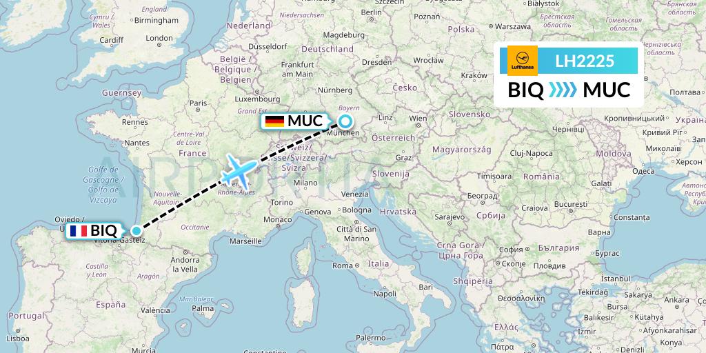 LH2225 Lufthansa Flight Map: Biarritz to Munich