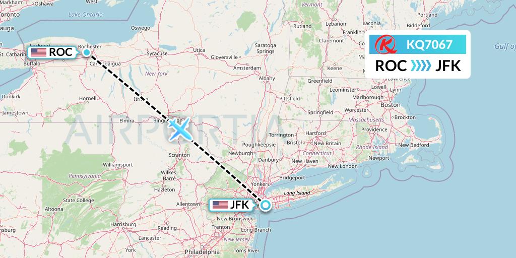 KQ7067 Kenya Airways Flight Map: Rochester to New York