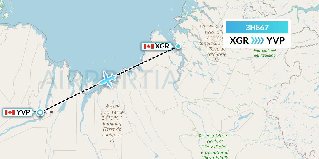 3H867 Air Inuit Flight Map: Kangiqsualujjuaq to Kuujjuaq