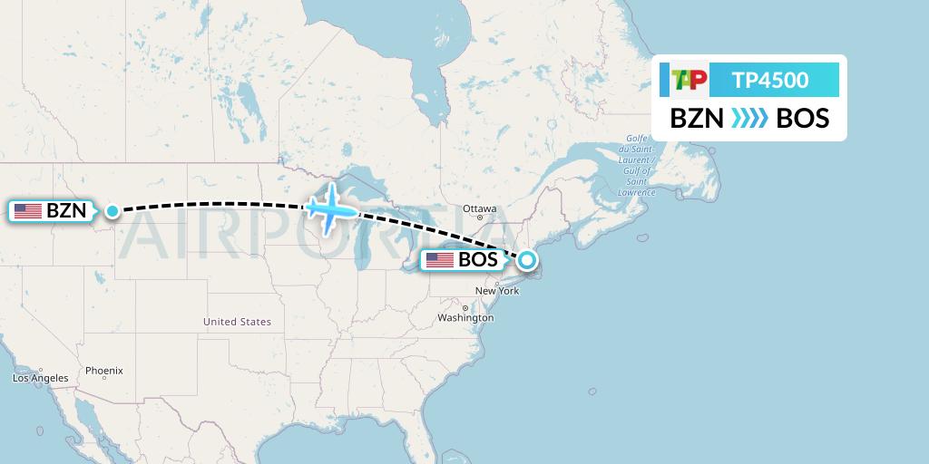 TP4500 TAP Portugal Flight Map: Bozeman to Boston