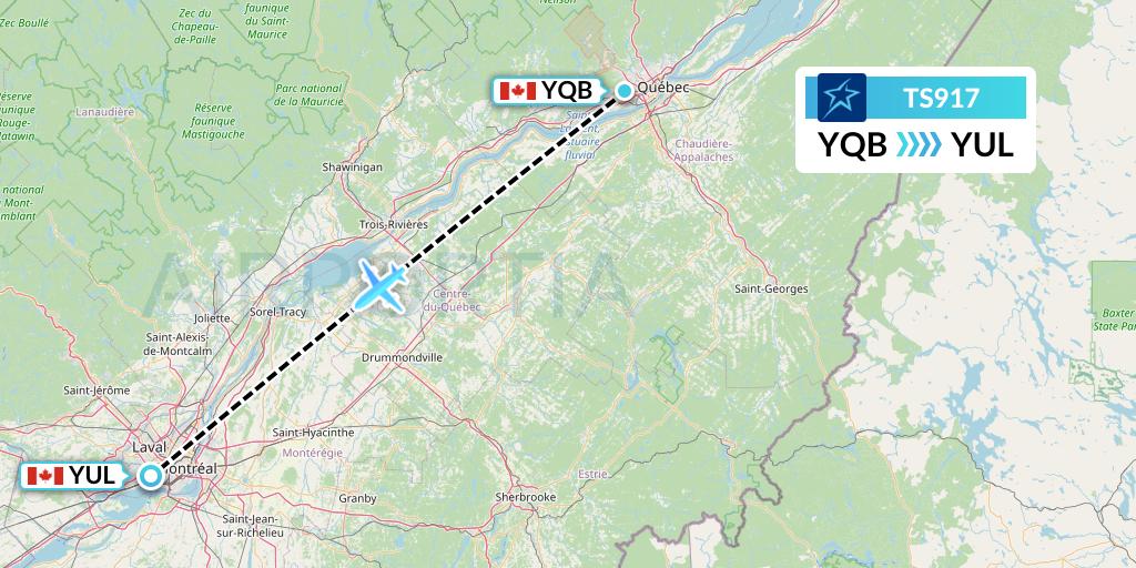 TS917 Air Transat Flight Map: Quebec to Montreal