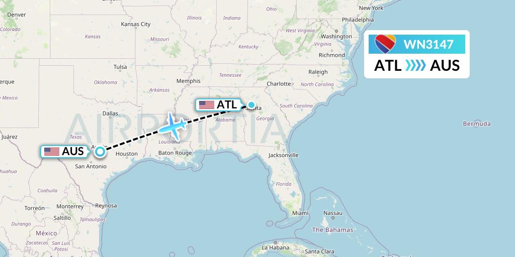 WN3147 Southwest Airlines Flight Map: Atlanta to Austin