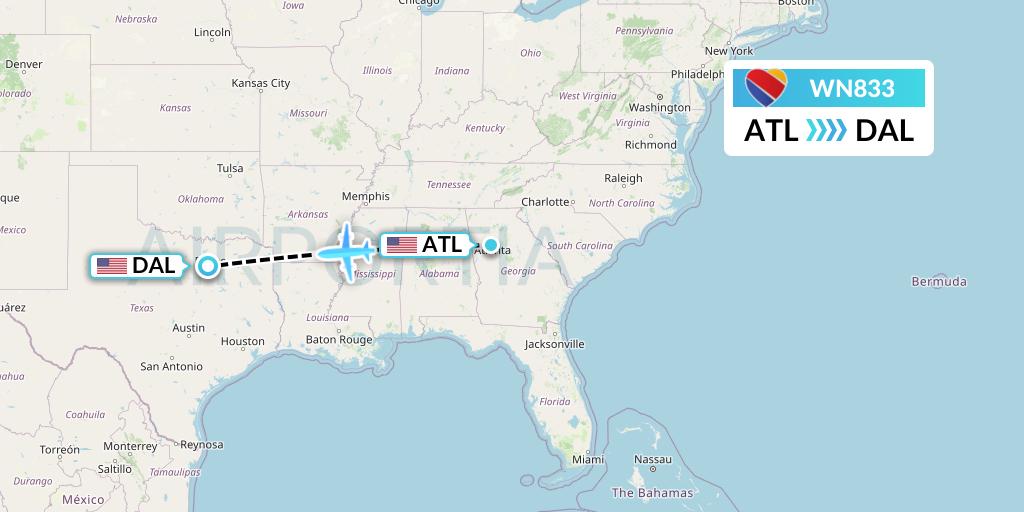 WN833 Southwest Airlines Flight Map: Atlanta to Dallas