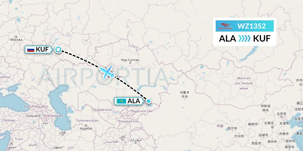 WZ1352 Red Wings Flight Map: Almaty to Samara