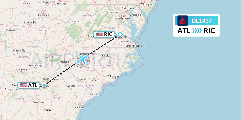 DL1437 Delta Air Lines Flight Map: Atlanta to Richmond