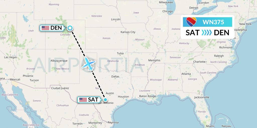 WN375 Southwest Airlines Flight Map: San Antonio to Denver