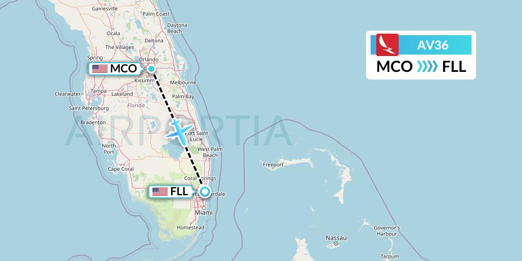 AV36 Avianca Flight Map: Orlando to Fort Lauderdale