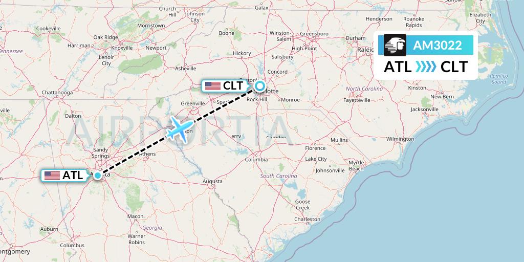 AM3022 Aeromexico Flight Map: Atlanta to Charlotte