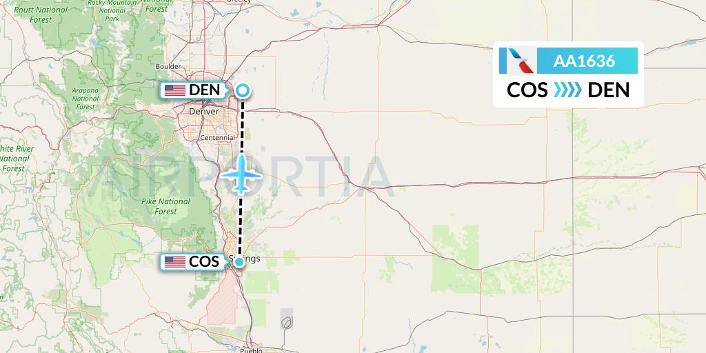 AA1636 American Airlines Flight Map: Colorado Springs to Denver