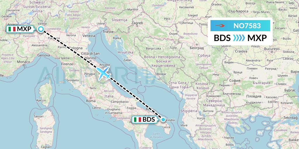 NO7583 Neos Flight Map: Brindisi to Milan